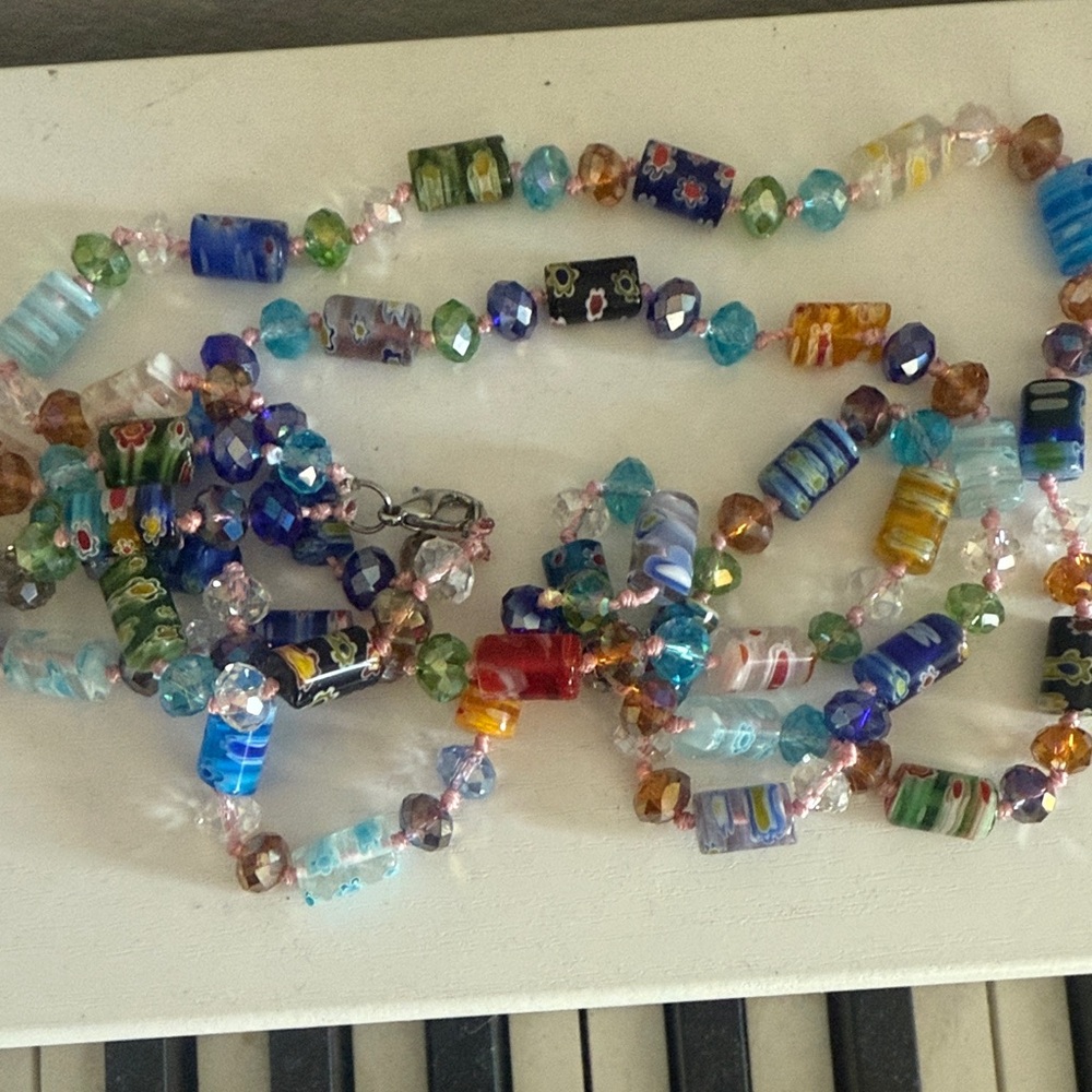 Vintage Multi-Color Murano Style Knotted Glass Beaded Necklace - Picture 4 of 4